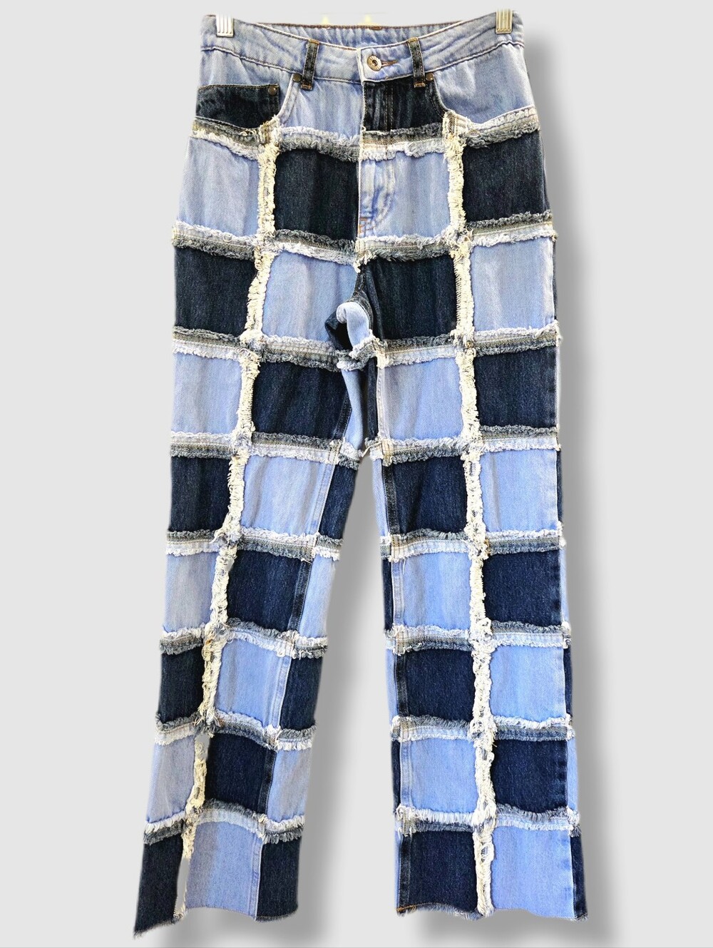 Ragged Jeans Combat Patchwork Straight Leg Denim Jeans Size 26